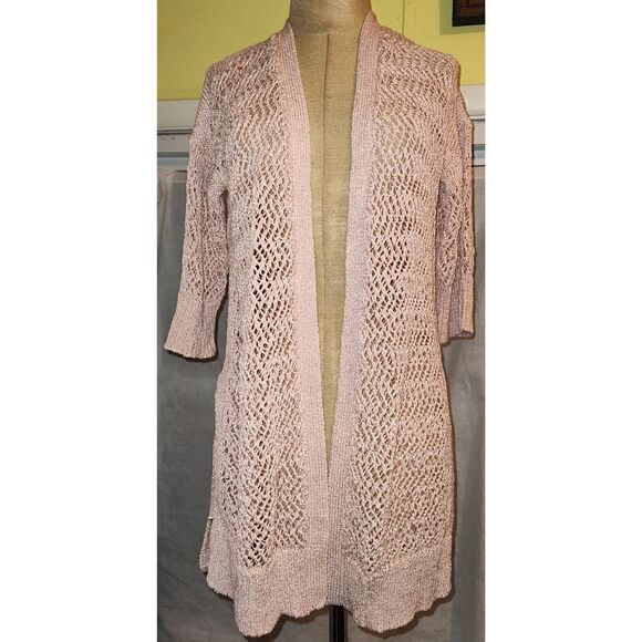 T Tahari Cotton Blend Open Front Cardigan Sweater Vest Pink Size XS. 3/4 length - Picture 1 of 7